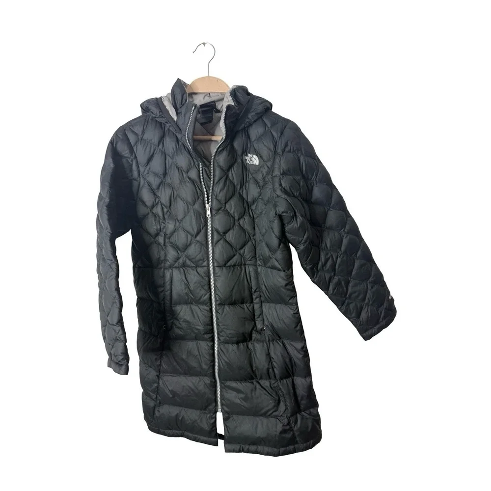 The North Face 550 Down Quilted Puffer Long Jacket Black Girls large 14/16